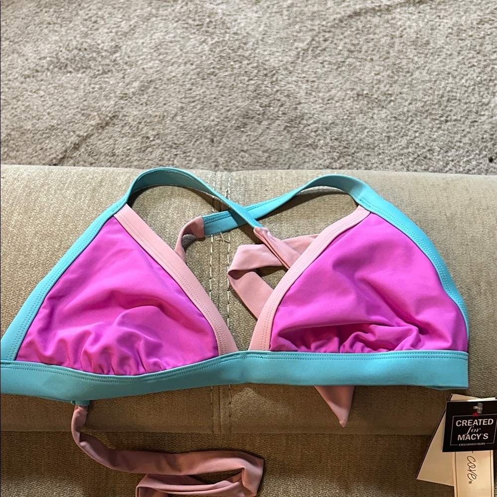 Salt + Cove Pink and Aqua Triangle Bikini Top large
